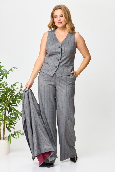 Костюм тройка серый жакет брюки жилет элегантный классика Anelli 1426 серый/полоска - фото 3