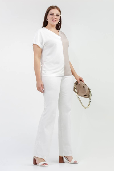 Футболка летняя свободного силуэта из вискозы и трикотажа La rouge 3270 латте-(молоко) - фото 4