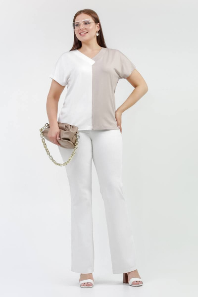 Футболка летняя свободного силуэта из вискозы и трикотажа La rouge 3270 латте-(молоко) - фото 2