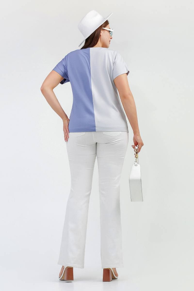 Джемпер приталенный из сетки с воротником-стойкой La rouge 3270 серый-(голубой) - фото 5