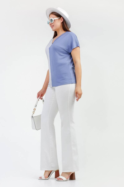 Джемпер приталенный из сетки с воротником-стойкой La rouge 3270 серый-(голубой) - фото 3