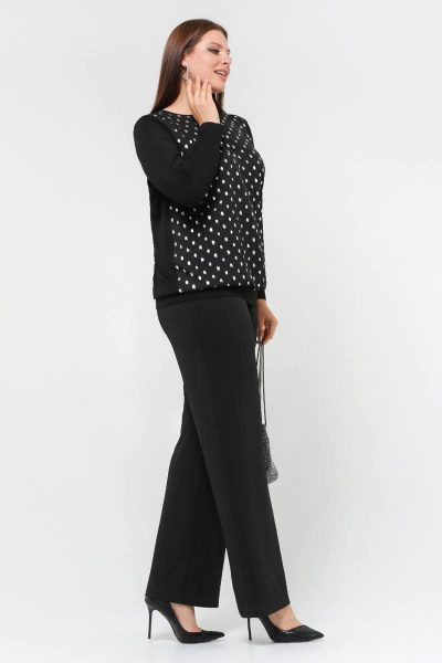 Джемпер свободного силуэта из вискозы с поясом и серебристыми вставками La rouge 3296 черный-(серебро) - фото 4