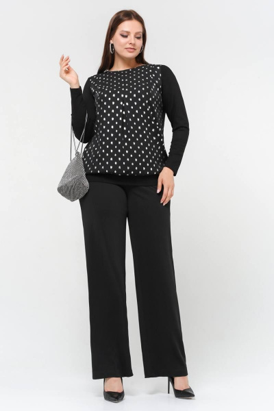 Джемпер свободного силуэта из вискозы с поясом и серебристыми вставками La rouge 3296 черный-(серебро) - фото 3