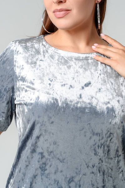 Джемпер из бархатного трикотажа прямого силуэта La rouge 3303 серо-голубой - фото 5