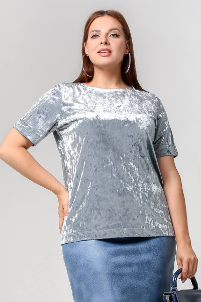 Джемпер из бархатного трикотажа прямого силуэта La rouge 3303 серо-голубой - фото 1