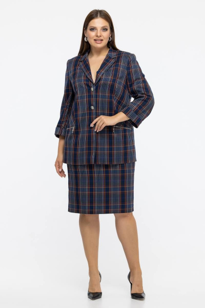 деловой костюм юбка-карандаш и жакет Avila 0948 темно-синий - фото 7