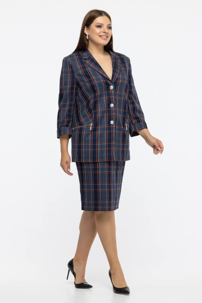 деловой костюм юбка-карандаш и жакет Avila 0948 темно-синий - фото 6