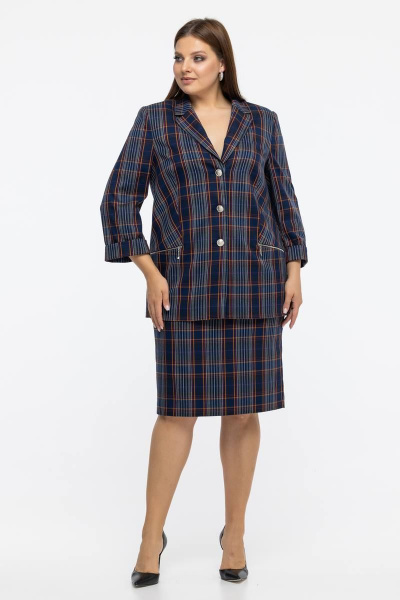 деловой костюм юбка-карандаш и жакет Avila 0948 темно-синий - фото 5