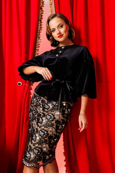 Жакет, юбка Мода Юрс 2623-1 черный - фото 3