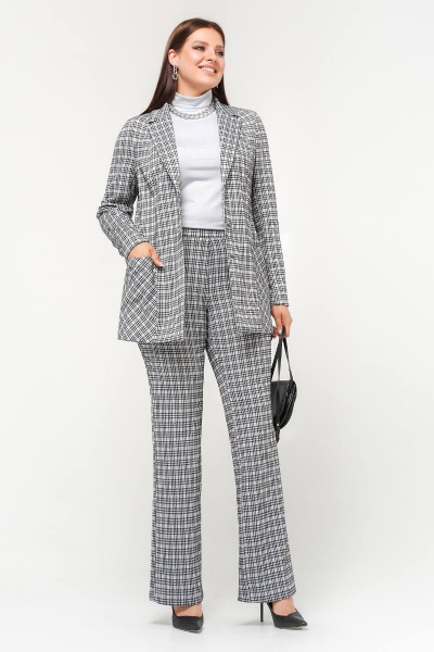 Классический клетчатый жакет с воротником пиджачного типа La rouge 3306 розовый-(клетка) - фото 2