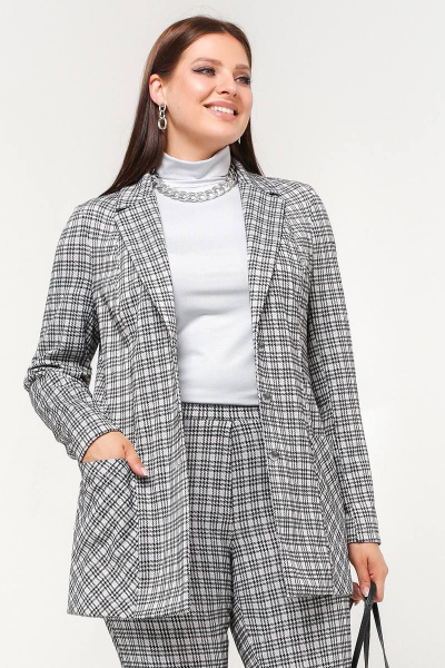 Классический клетчатый жакет с воротником пиджачного типа La rouge 3306 розовый-(клетка) - фото 1