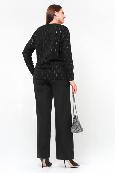 Джемпер свободного силуэта с блеском и рукавом летучая мышь La rouge 3308 черный-(блеск) - фото 4