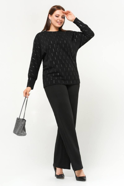 Джемпер свободного силуэта с блеском и рукавом летучая мышь La rouge 3308 черный-(блеск) - фото 2