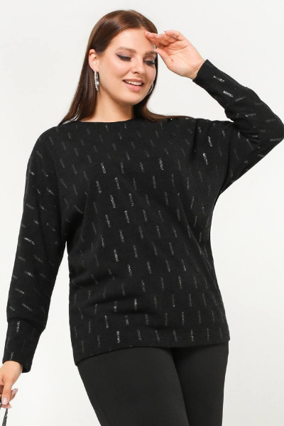 Джемпер свободного силуэта с блеском и рукавом летучая мышь La rouge 3308 черный-(блеск) - фото 1
