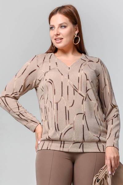 Джемпер с аппликацией из металлизированных страз и вытачками La rouge 3312 латте-набивной - фото 1