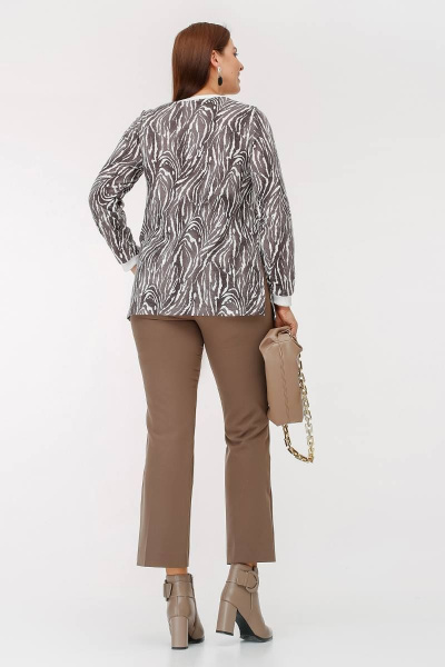 Джемпер с разрезами и анималистичным рисунком из трикотажа La rouge 3313 капучино-набивной - фото 4