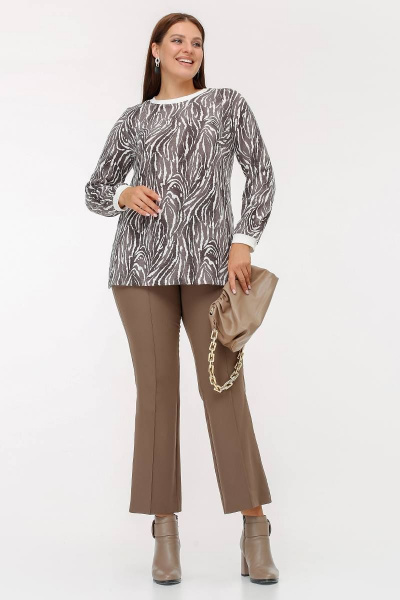 Джемпер с разрезами и анималистичным рисунком из трикотажа La rouge 3313 капучино-набивной - фото 2