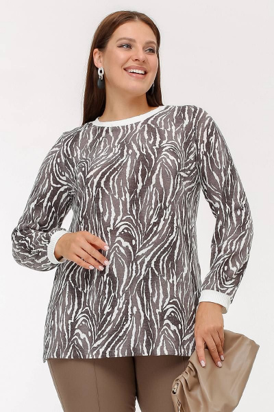 Джемпер с разрезами и анималистичным рисунком из трикотажа La rouge 3313 капучино-набивной - фото 1