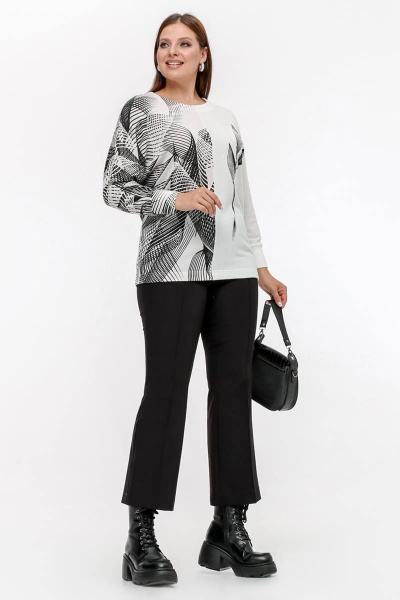 Джемпер свободного силуэта с длинным рукавом из ангоры La rouge 3316 молоко-(графит) - фото 4