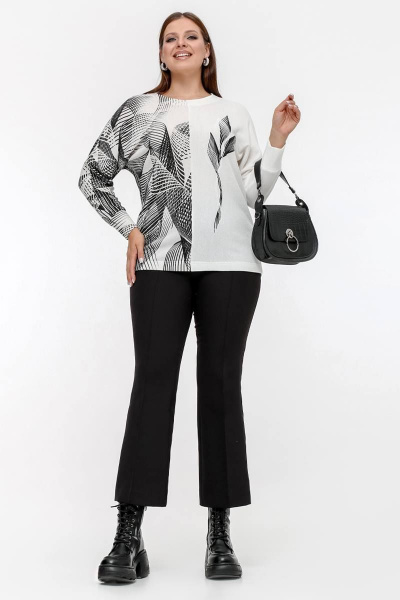 Джемпер свободного силуэта с длинным рукавом из ангоры La rouge 3316 молоко-(графит) - фото 2