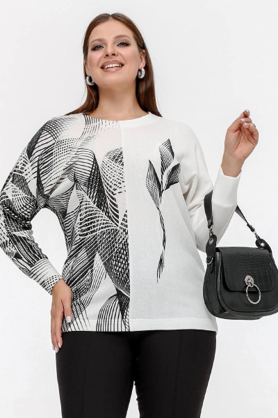 Джемпер свободного силуэта с длинным рукавом из ангоры La rouge 3316 молоко-(графит) - фото 1