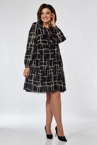 Платье Милора-стиль 1035 черный+белый/клетка - фото 1
