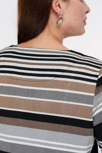Джемпер в полоску прямого силуэта с разрезами боковых швов La rouge 3325 капучино-(полоска) - фото 7