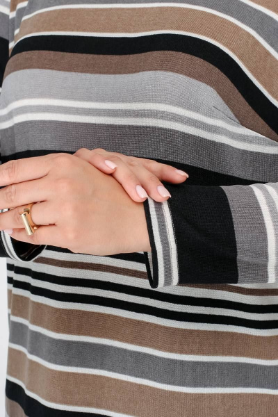 Джемпер в полоску прямого силуэта с разрезами боковых швов La rouge 3325 капучино-(полоска) - фото 6