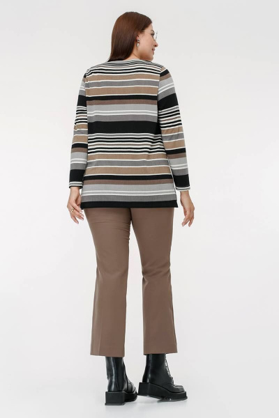 Джемпер в полоску прямого силуэта с разрезами боковых швов La rouge 3325 капучино-(полоска) - фото 4