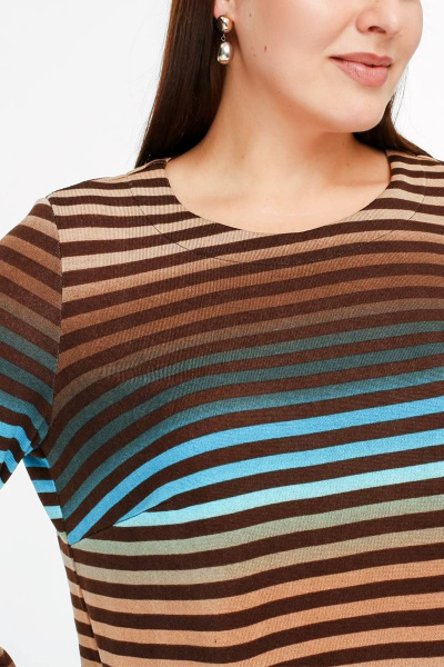 Джемпер в полоску прямого силуэта с вытачками на груди La rouge 3325 шоколад-(полоска) - фото 5