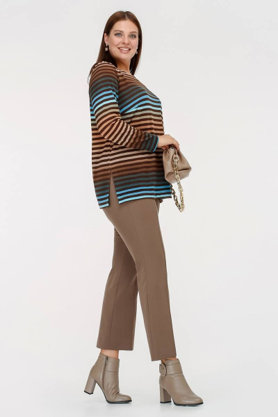 Джемпер в полоску прямого силуэта с вытачками на груди La rouge 3325 шоколад-(полоска) - фото 3