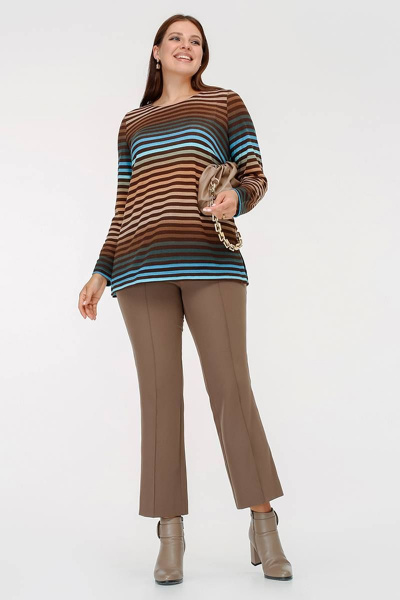Джемпер в полоску прямого силуэта с вытачками на груди La rouge 3325 шоколад-(полоска) - фото 2