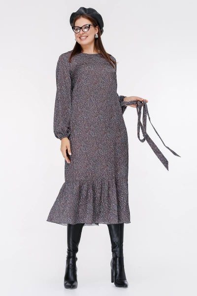 Праздничное атласное платье с воланом и поясом La rouge 5399 камешки-набивной - фото 8