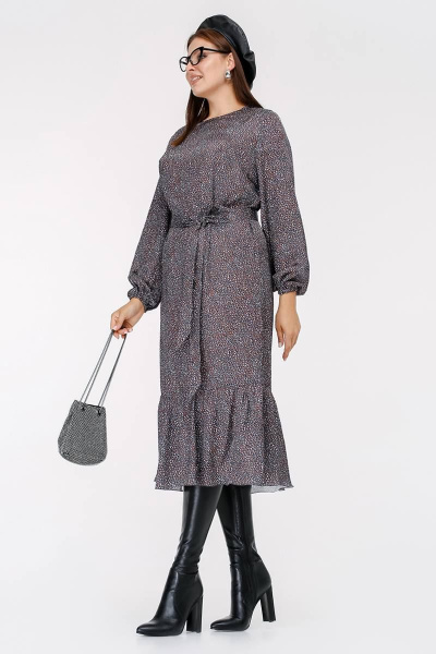 Праздничное атласное платье с воланом и поясом La rouge 5399 камешки-набивной - фото 2