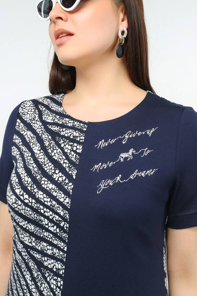 Платье трапециевидное с карманами и швом в стиле зебра La rouge 5417 синий-набивной - фото 6