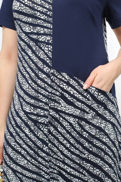 Платье трапециевидное с карманами и швом в стиле зебра La rouge 5417 синий-набивной - фото 5