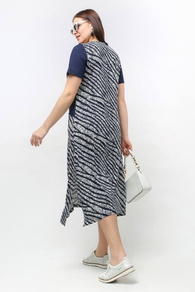 Платье трапециевидное с карманами и швом в стиле зебра La rouge 5417 синий-набивной - фото 4