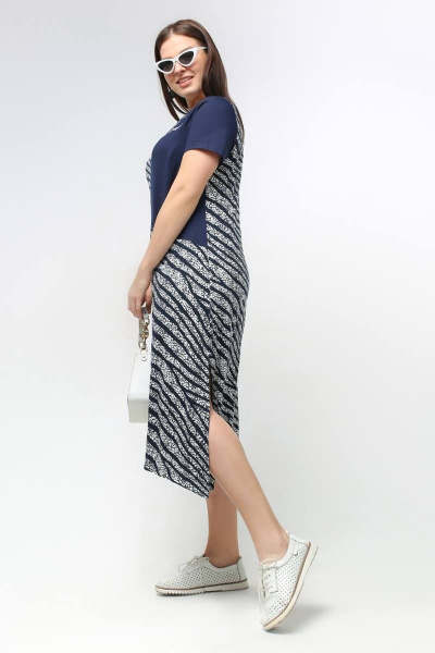 Платье трапециевидное с карманами и швом в стиле зебра La rouge 5417 синий-набивной - фото 3