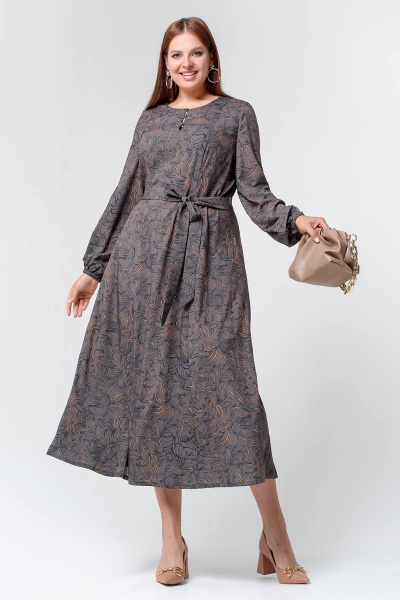 Платье на праздник с рельефами и юбкой расширенной формы La rouge 5418 графит-набивной - фото 1