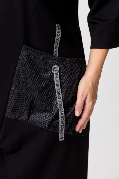 Демисезонное трикотажное платье в пол с отделками из сетки и тесьмы Michel chic 2142 черный - фото 6