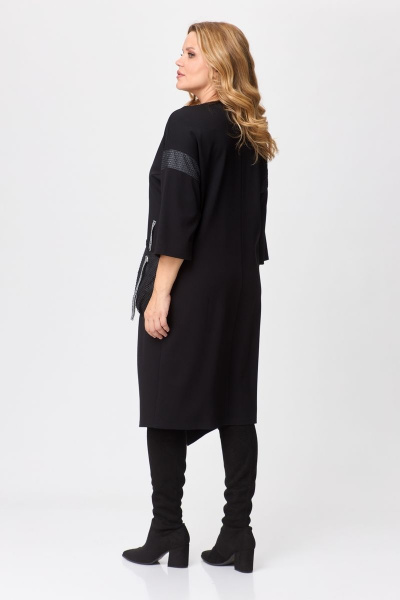 Демисезонное трикотажное платье в пол с отделками из сетки и тесьмы Michel chic 2142 черный - фото 4