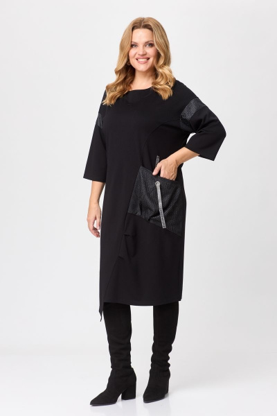 Демисезонное трикотажное платье в пол с отделками из сетки и тесьмы Michel chic 2142 черный - фото 3