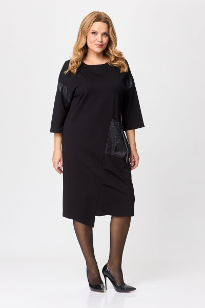 Демисезонное трикотажное платье в пол с отделками из сетки и тесьмы Michel chic 2142 черный - фото 2