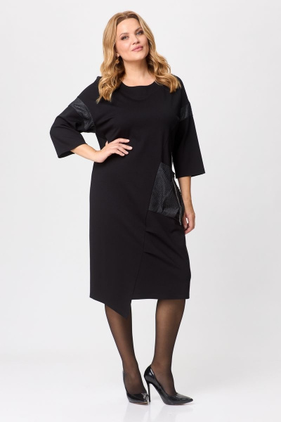 Демисезонное трикотажное платье в пол с отделками из сетки и тесьмы Michel chic 2142 черный - фото 1