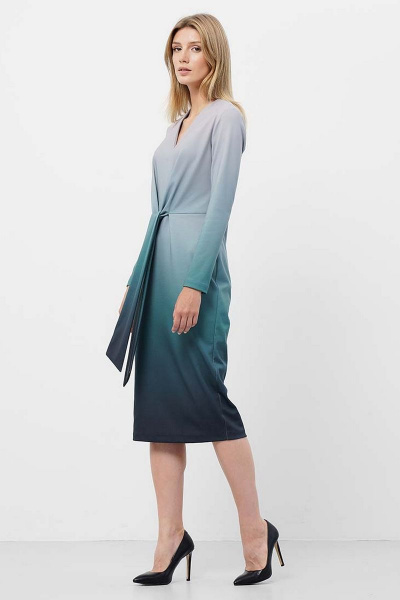 Демисезонное платье с поясом и ассиметричным передом Art Ribbon M3946P_1 - фото 3