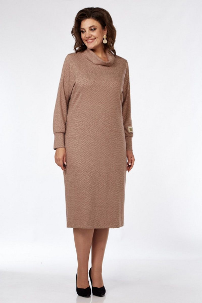 Демисезонное прямое платье из трикотажа с воротником хомут Matini 3.1558/1 капучино - фото 5