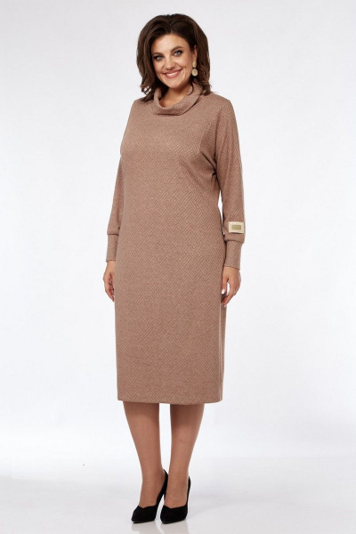 Демисезонное прямое платье из трикотажа с воротником хомут Matini 3.1558/1 капучино - фото 4