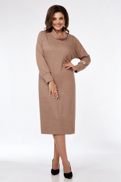 Демисезонное прямое платье из трикотажа с воротником хомут Matini 3.1558/1 капучино - фото 3