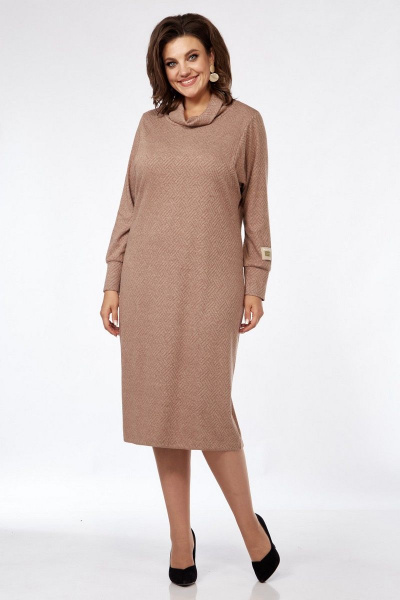 Демисезонное прямое платье из трикотажа с воротником хомут Matini 3.1558/1 капучино - фото 1