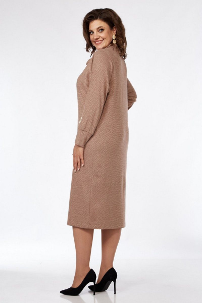 Демисезонное прямое платье из трикотажа с воротником хомут Matini 3.1558/1 капучино - фото 6